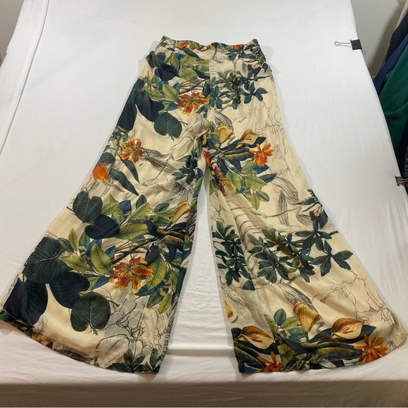 Papaya palazzo tropical Pants Women’s Medium wide leg floral sheer elastic waist - Picture 2 of 10